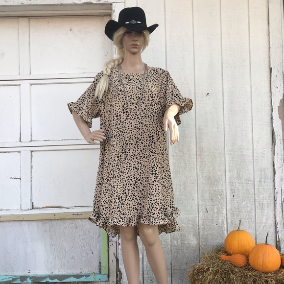 Nwt, cheetah print ruffled trim dress - Picture 3 of 12